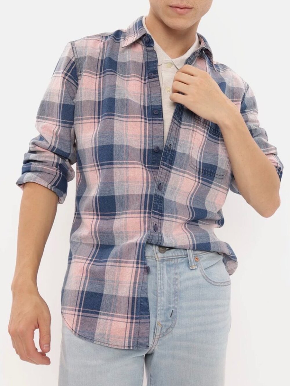 American Eagle Super Soft Plaid Pink & Blue Button Down Shirt Men’s M Cotton